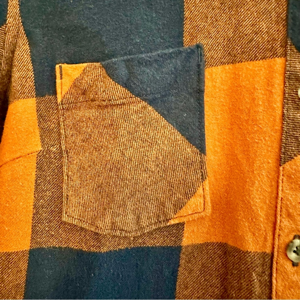 Natural Reflections Plaid Button-up Flannel Shirt, Navy and Burnt Orange, Small - Picture 3 of 9